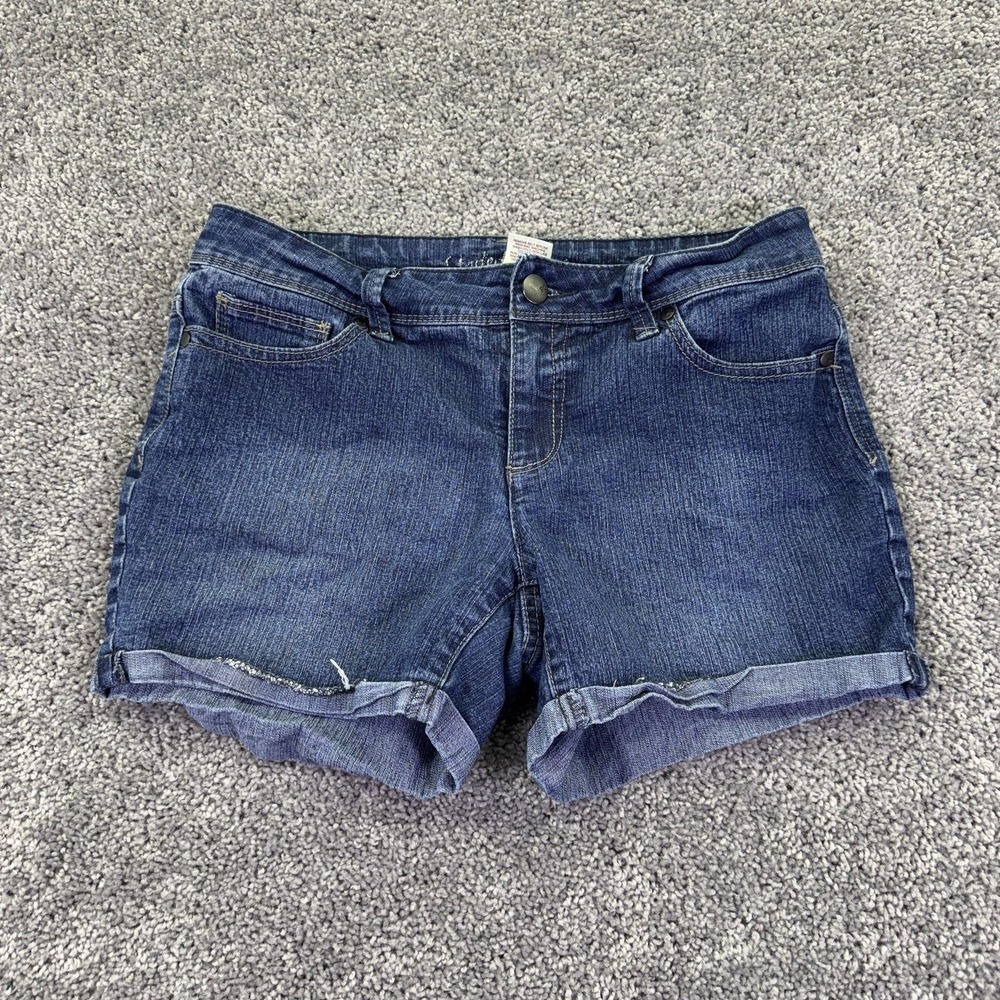 Faded Glory Shorts Womens 6 Blue Denim Cutoff Cuffed Stretch Casual Summer